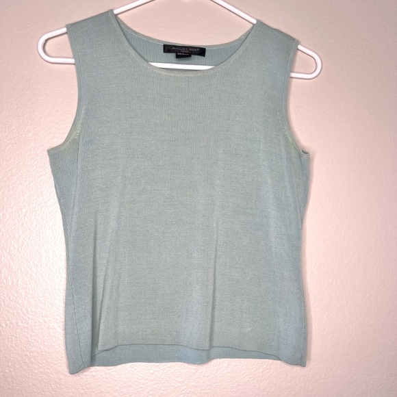 August Silk vintage Knit sleeves top light blue  tank S #18 - Picture 1 of 6
